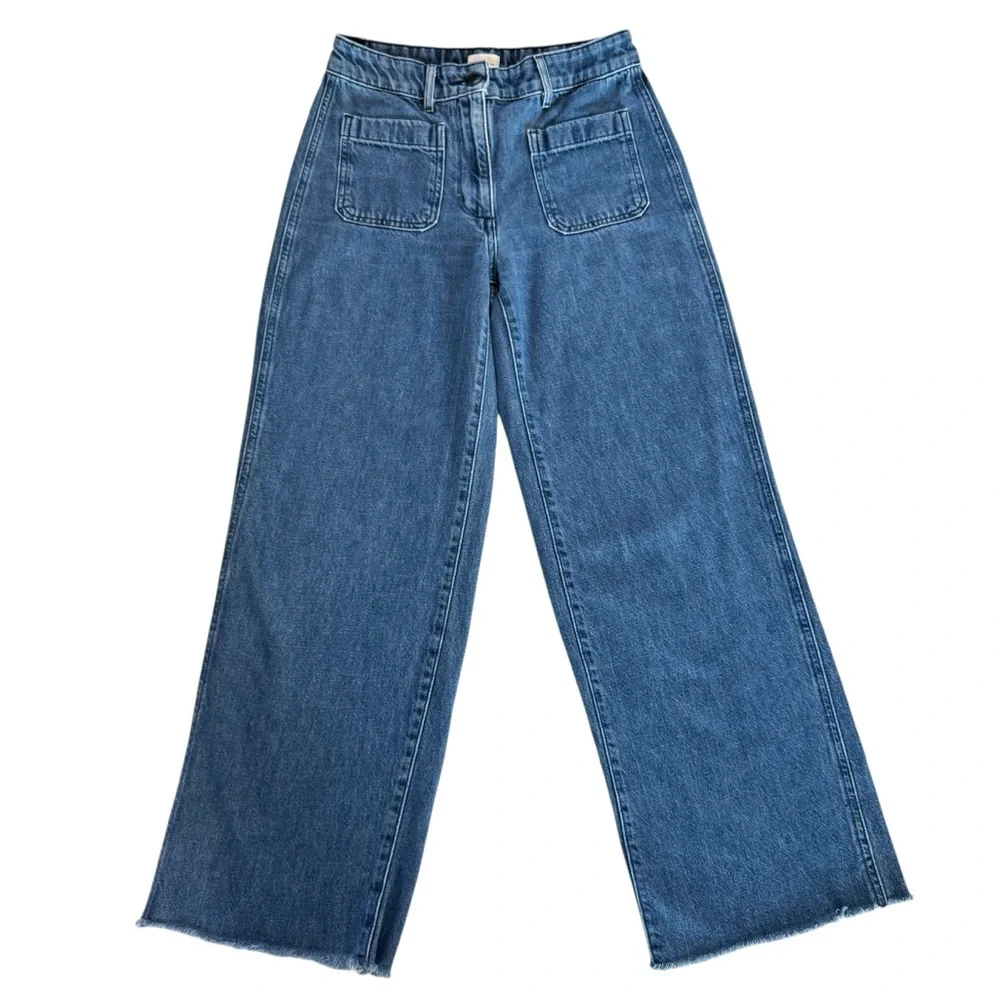 Aritzia Wilfred Free Adrift High Rise Wide Leg (Raw Hem) Jeans Sz 4 Blue Sailor